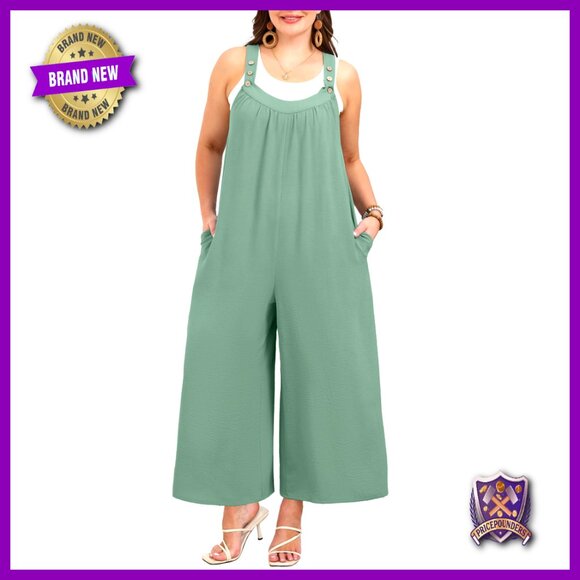 Plus Size Reversible Jumpsuit Wide Leg Romper Adjustable Straps Pockets